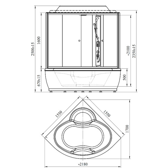 Душевой бокс Radomir Калифорния К2 155x155 1-04-6-0-5-0810 с баней с гидромассажем Душевой бокс Radomir Калифорния К2 155x155 1-04-6-0-5-0810 с баней с гидромассажем