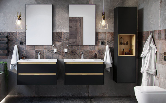 Шкаф пенал Excellent Tuto 40 MLEX.0201.400.BKBL подвесной Черный матовый Дуб Шкаф пенал Excellent Tuto 40 MLEX.0201.400.BKBL подвесной Черный матовый Дуб