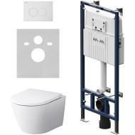 Комплект унитаза с инсталляцией AM.PM Sense FlashClean IS100101.741701 с сиденьем Микролифт и Белой глянцевой клавишей смыва