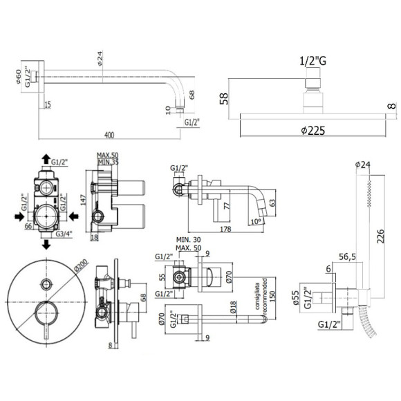 Комплект смесителей Paffoni Light KITLIG015HG006 Золото медовое