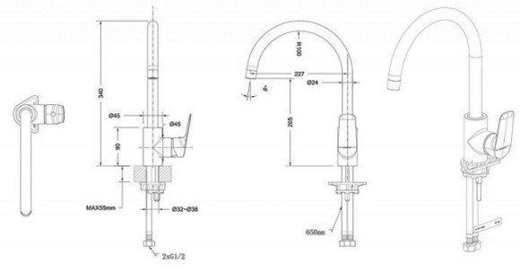 Смеситель для кухни Bravat Rhein F7429564BW-ENG Черный матовый
