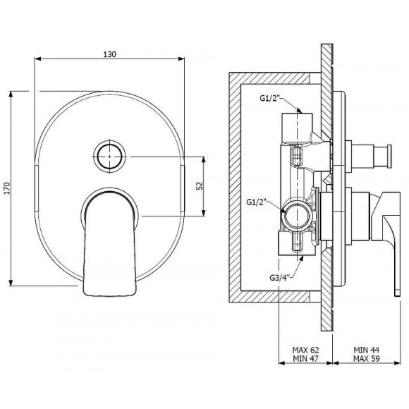 Смеситель для душа Cezares Lagos LAGOS-VDIM-NOP Черный матовый