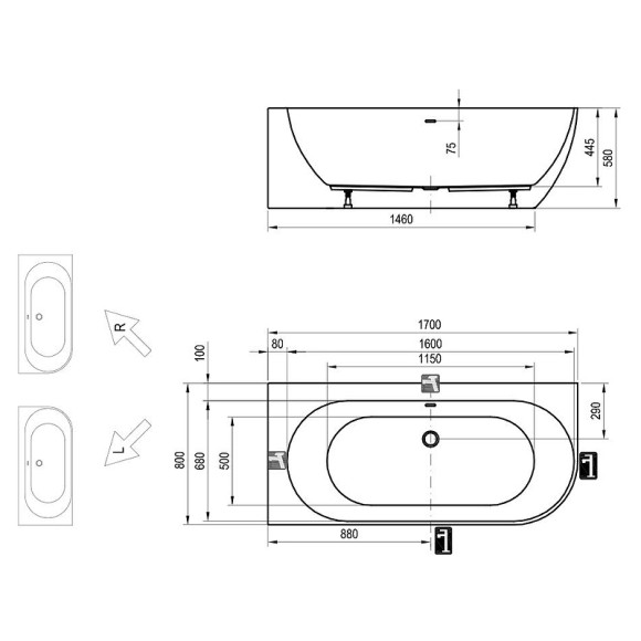 Акриловая ванна Ravak Freedom Corner 170x80 R XC00100042 без гидромассажа Акриловая ванна Ravak Freedom Corner 170x80 R XC00100042 без гидромассажа