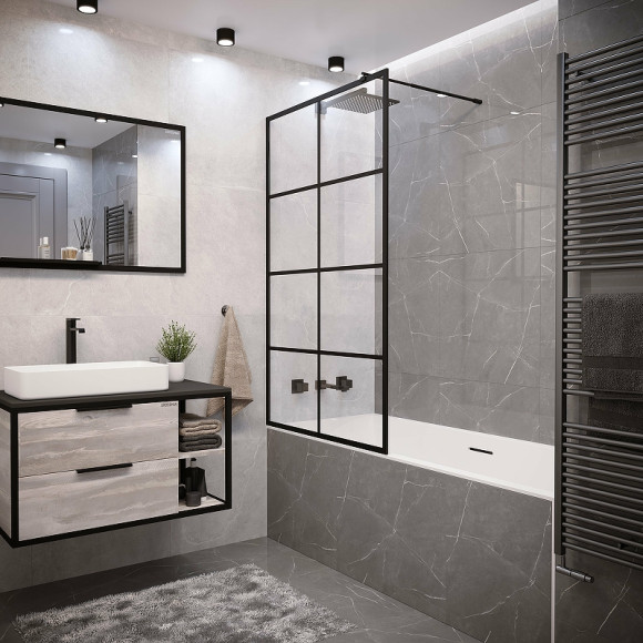 Шторка на ванну Grossman 100x150 GR-105100BLACK профиль Черный стекло прозрачное Шторка на ванну Grossman 100x150 GR-105100BLACK профиль Черный стекло прозрачное