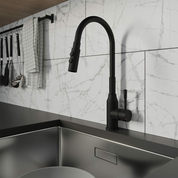 Смеситель для кухни Milardo Meal M01BL2FM05 Черный матовый