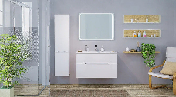 Тумба под раковину Jorno Modul 100 Mоl.01.97/P/W подвесная Белый глянец Тумба под раковину Jorno Modul 100 Mоl.01.97/P/W подвесная Белый глянец