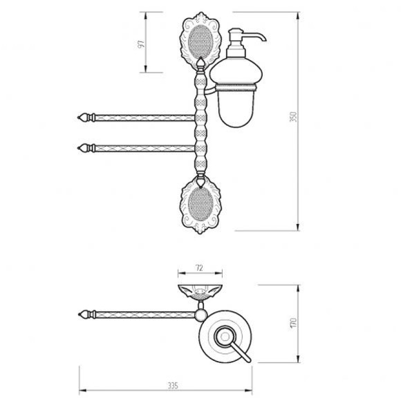 Полотенцедержатель с дозатором для жидкого мыла Migliore Cleopatra 16699 поворотный Золото