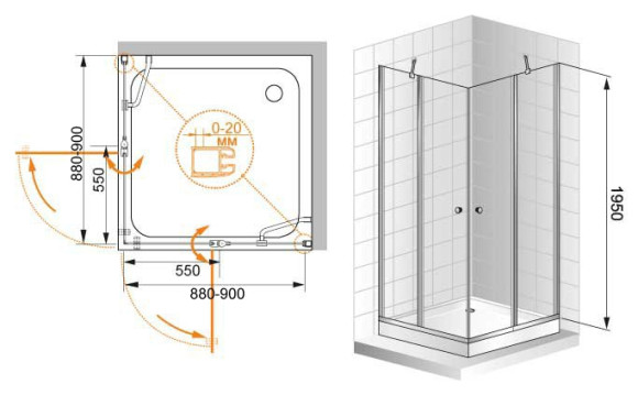 Душевой уголок Cezares Elena A-22 90x90 ELENA-W-A-22-90-C-Cr профиль Хром стекло прозрачное