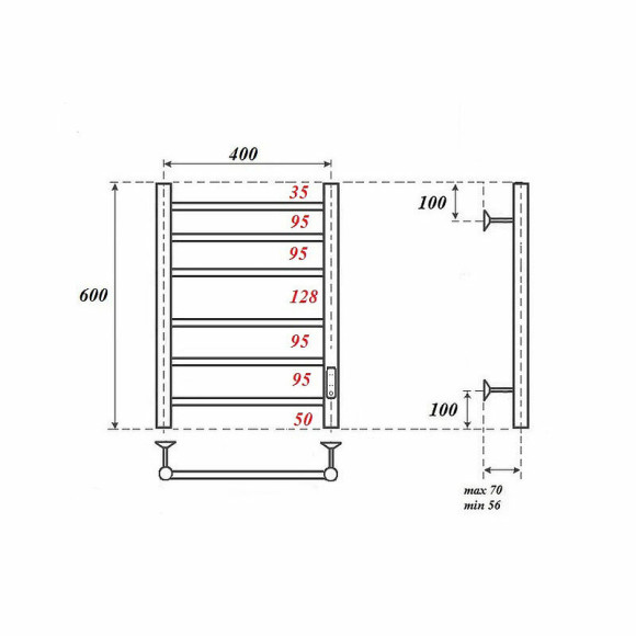 Электрический полотенцесушитель Point Аврора PN10846 П6 400x600 диммер справа Хром Электрический полотенцесушитель Point Аврора PN10846 П6 400x600 диммер справа Хром