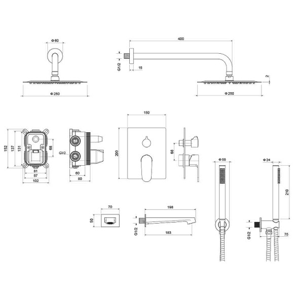 Душевая система Aquatek Оберон AQ1273MB Черная матовая