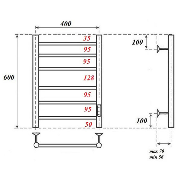 Электрический полотенцесушитель Point Аврора PN10846W П6 400x600 диммер справа Белый Электрический полотенцесушитель Point Аврора PN10846W П6 400x600 диммер справа Белый