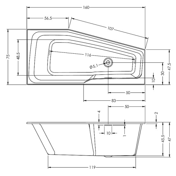 Акриловая ванна Riho Rething Space Fall 160х75 L B112006005 без гидромассажа Акриловая ванна Riho Rething Space Fall 160х75 L B112006005 без гидромассажа