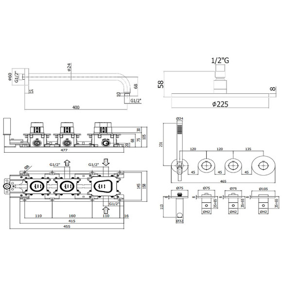 Душевая система Paffoni Modular Box KITMB000NO с термостатом Черная матовая