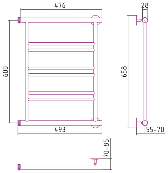 Водяной полотенцесушитель Сунержа Стилье Минор 600х500 00601-6050 Хром