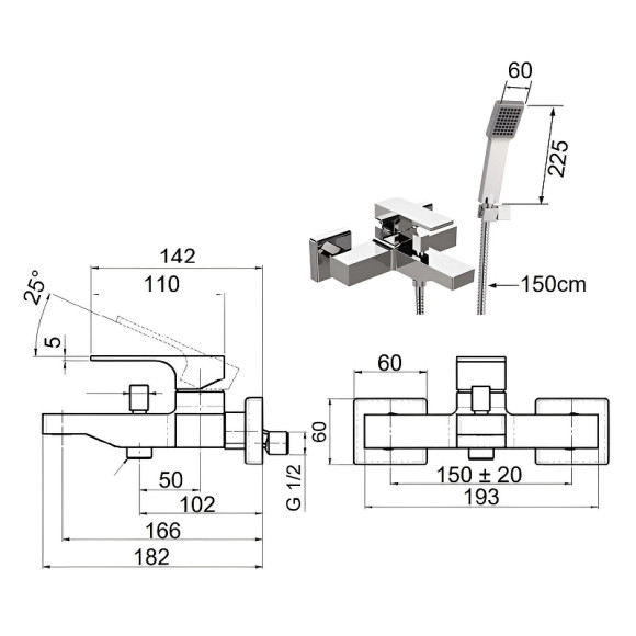 Смеситель для ванны Remer Absolute AU02 Хром Смеситель для ванны Remer Absolute AU02 Хром