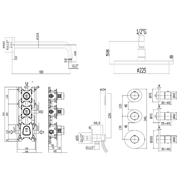 Душевая система Paffoni Modular Box KITMB018CR с термостатом Хром Душевая система Paffoni Modular Box KITMB018CR с термостатом Хром