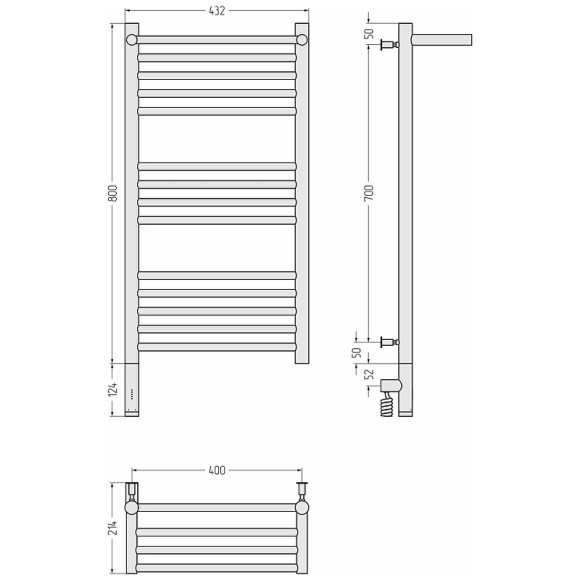 Электрический полотенцесушитель Сунержа Богема 3.0 1П 800x400 L 00-5806-8040 с полкой Хром