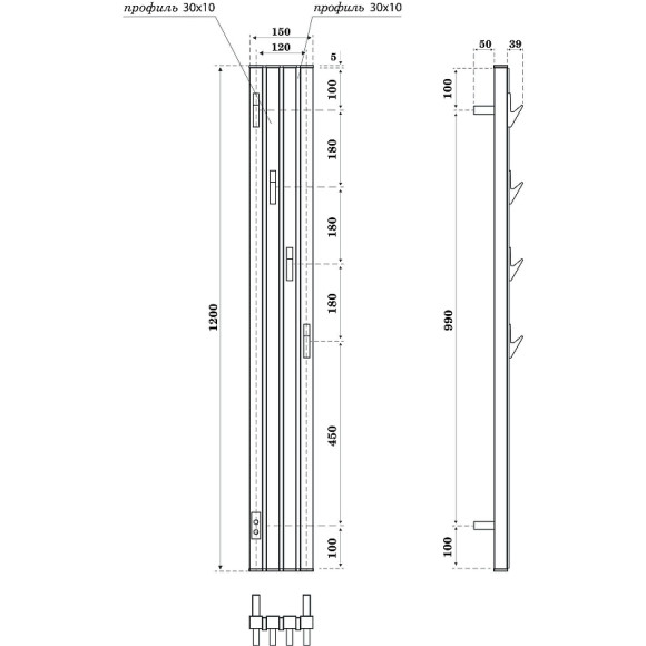 Электрический полотенцесушитель Point Пиано PN19722WB 150x1200 диммер слева Белый Черный Электрический полотенцесушитель Point Пиано PN19722WB 150x1200 диммер слева Белый Черный