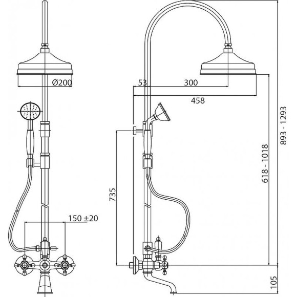 Душевая система Cezares Lord LORD-CVD-03/24-M Золото 24 карат