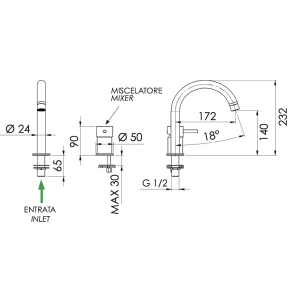 Смеситель для раковины Remer X-Style X57RL Медь глянцевая Смеситель для раковины Remer X-Style X57RL Медь глянцевая