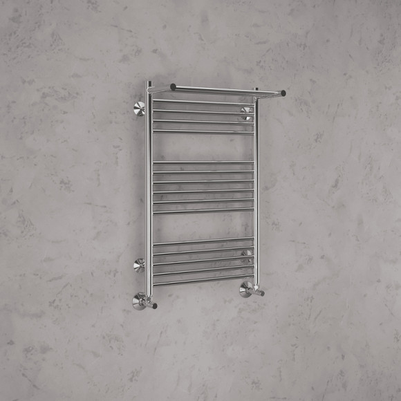 Водяной полотенцесушитель Terminus Аврора П16 400x800 4670078529411 с полкой Хром, нижнее подключение, G 1/2" ВР, с угловым соединением