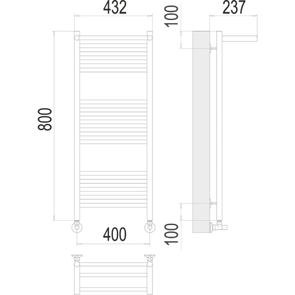 Водяной полотенцесушитель Terminus Аврора П16 400x800 4670078529411 с полкой Хром, нижнее подключение, G 1/2" ВР, с угловым соединением
