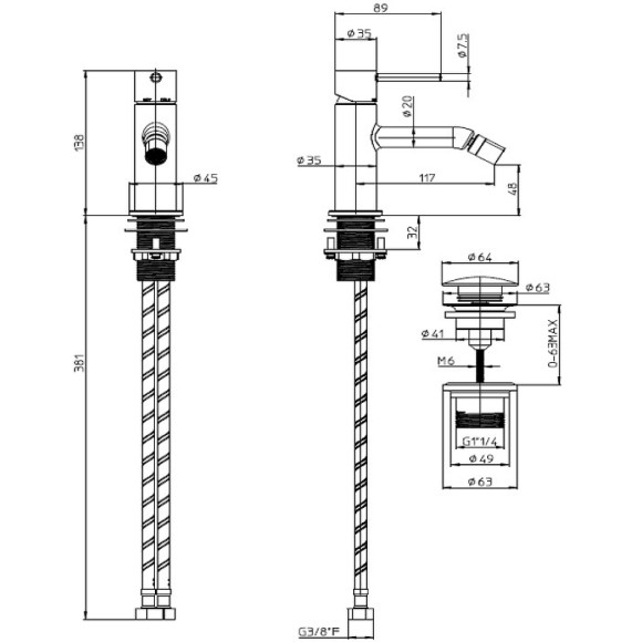 Смеситель для биде Bossini Teo Z00702.043 Сатинированное золото Смеситель для биде Bossini Teo Z00702.043 Сатинированное золото