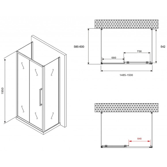 Душевой уголок Abber Schwarzer Diamant 150x60 AG30150H-S60-S60 профиль Хром стекло прозрачное Душевой уголок Abber Schwarzer Diamant 150x60 AG30150H-S60-S60 профиль Хром стекло прозрачное
