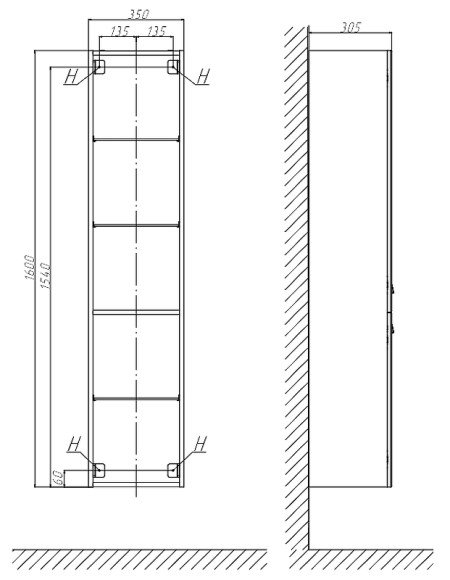 Шкаф пенал Velvex Estea 35 pp.EST.35 подвесной Белый матовый