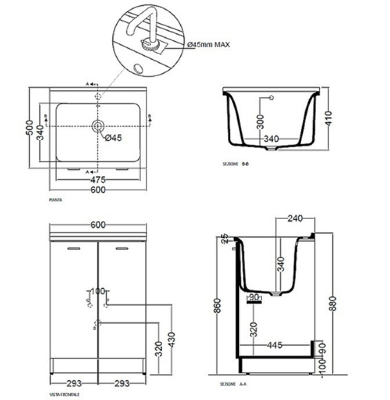 Тумба с хозяйственной раковиной Kerasan Aquadom 60 9166K3*0 Белая без отверстия под смеситель Тумба с хозяйственной раковиной Kerasan Aquadom 60 9166K3*0 Белая без отверстия под смеситель