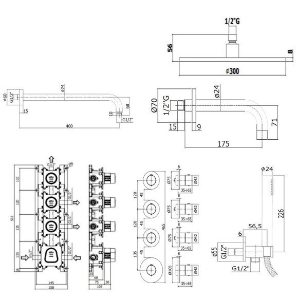 Душевая система Paffoni Modular Box KITMB019NO139KING с термостатом Черная матовая