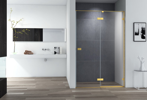 Душевая дверь Cezares Bellagio 100 BELLAGIO-B-12-100-C-BORO профиль Золото брашированное стекло прозрачное