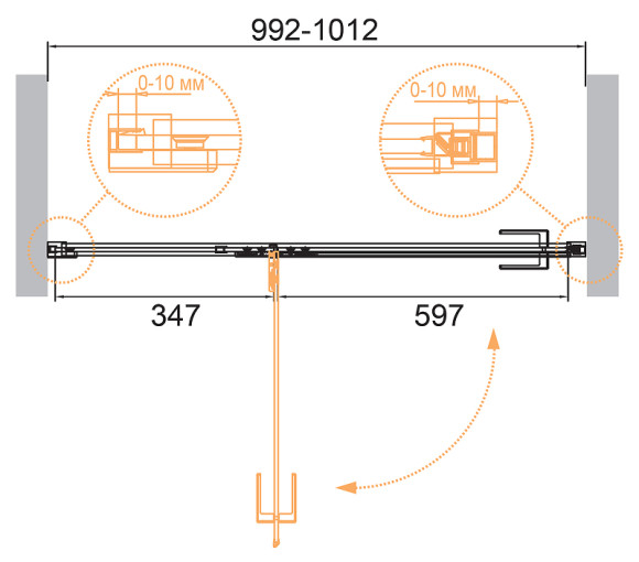 Душевая дверь Cezares Bellagio 100 BELLAGIO-B-12-100-C-BORO профиль Золото брашированное стекло прозрачное