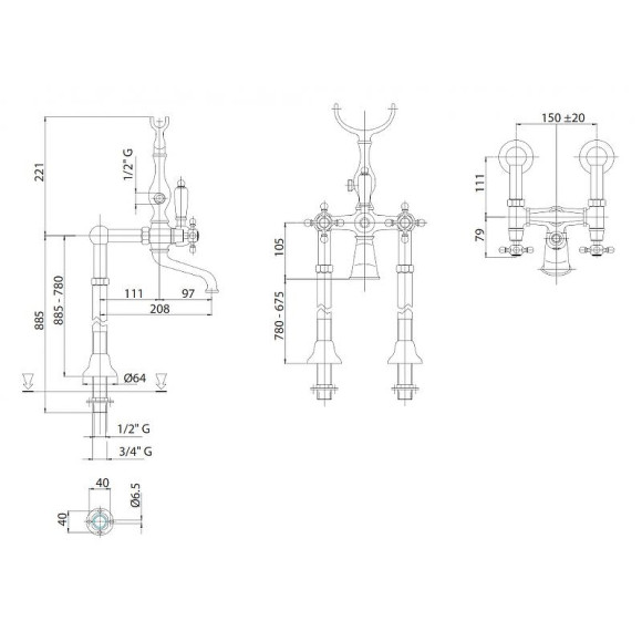 Смеситель для ванны Cezares Lord LORD-VDP-03/24-M Золото 24 карат Смеситель для ванны Cezares Lord LORD-VDP-03/24-M Золото 24 карат