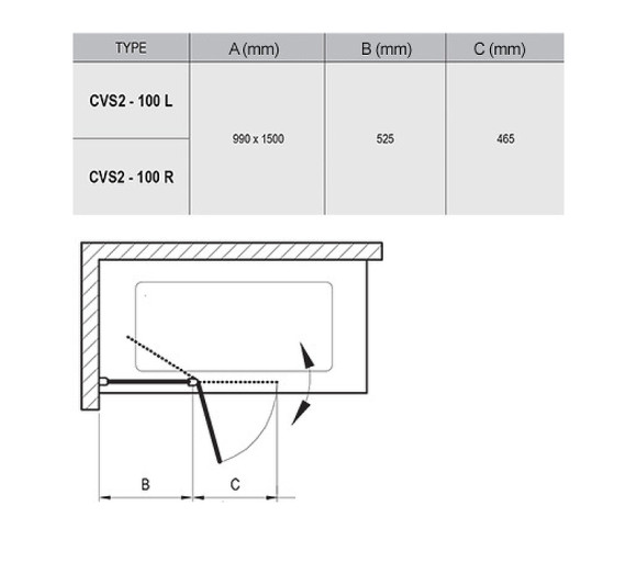 Шторка на ванну Ravak Chrome CVS2-100 R 7QRA0100Z1 профиль Белый стекло Transparent