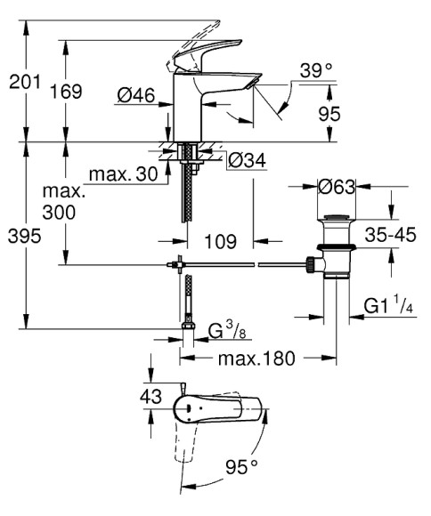 Смеситель для раковины Grohe Eurosmart 32926003 Хром Смеситель для раковины Grohe Eurosmart 32926003 Хром