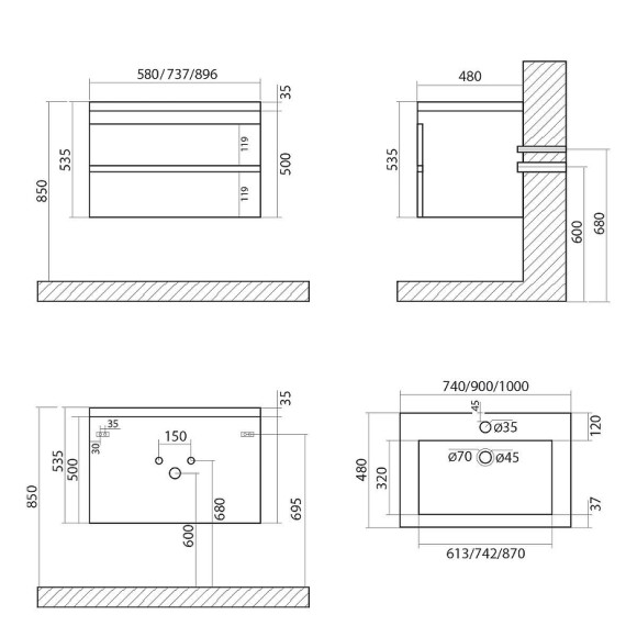 Тумба под раковину Art&Max Family-750-2C-SO-CV подвесная Цемент Тумба под раковину Art&Max Family-750-2C-SO-CV подвесная Цемент