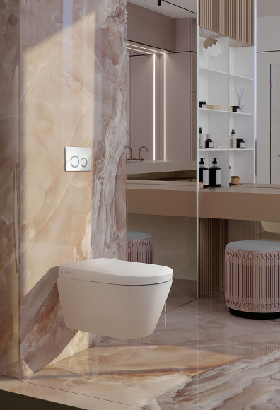 Комплект унитаза-биде Tece Spring S 955799 с инсталляцией с сиденьем Микролифт и клавишей смыва Хром глянцевый