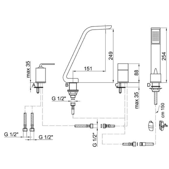 Смеситель на борт ванны Webert Wolo WO850701015 Хром