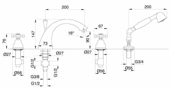 Смеситель на борт ванны Migliore Lady 18812 Бронза