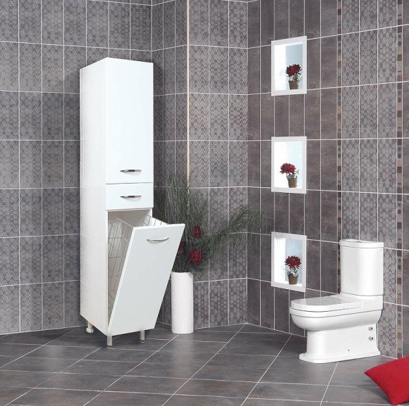 Шкаф пенал Onika Модерн 40.17 L 404009 с бельевой корзиной Белый Шкаф пенал Onika Модерн 40.17 L 404009 с бельевой корзиной Белый