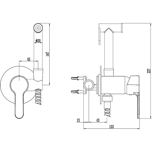 Гигиенический душ со смесителем ESKO SMH01 Хром