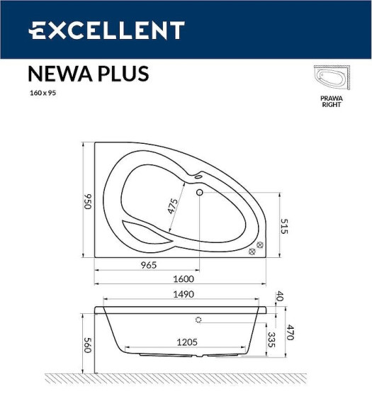 Акриловая ванна Excellent Newa 160x95 R WAEX.NEP16.RELAX.BR с гидромассажем Акриловая ванна Excellent Newa 160x95 R WAEX.NEP16.RELAX.BR с гидромассажем