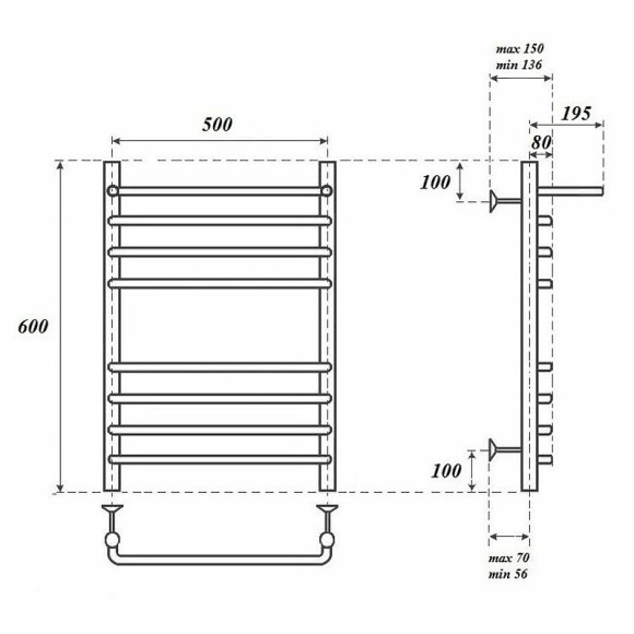 Электрический полотенцесушитель Point Нептун PN09156SPE П7 500x600 с полкой левый/правый Хром Электрический полотенцесушитель Point Нептун PN09156SPE П7 500x600 с полкой левый/правый Хром