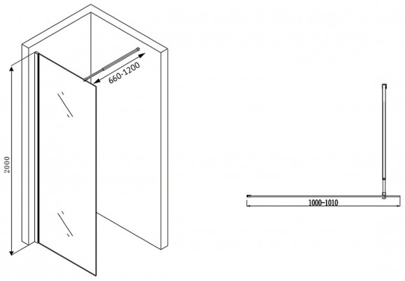 Душевая перегородка Abber Immer Offen 100 AG61100B8 профиль Черный стекло прозрачное Душевая перегородка Abber Immer Offen 100 AG61100B8 профиль Черный стекло прозрачное