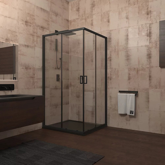 Душевой уголок Veconi Rovigo RV-13 90x90 RV13-90-01-C5 профиль Черный матовый стекло прозрачное Душевой уголок Veconi Rovigo RV-13 90x90 RV13-90-01-C5 профиль Черный матовый стекло прозрачное