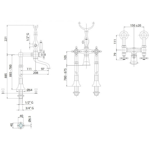Смеситель для ванны Cezares Lord LORD-VDPS-03/24-M Золото 24 карат Смеситель для ванны Cezares Lord LORD-VDPS-03/24-M Золото 24 карат