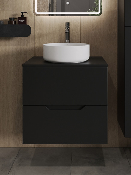 Тумба с раковиной Orange Line 60 Li-60TubMDF+B09-360W подвесная Черная матовая