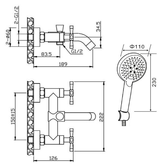 Смеситель для ванны Orange Mia M34-300gr Графит