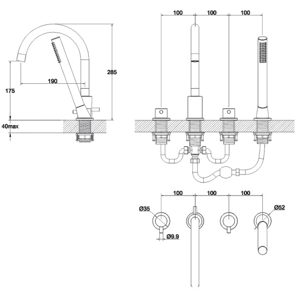 Смеситель на борт ванны Whitecross Y chrome Y1232CR Хром